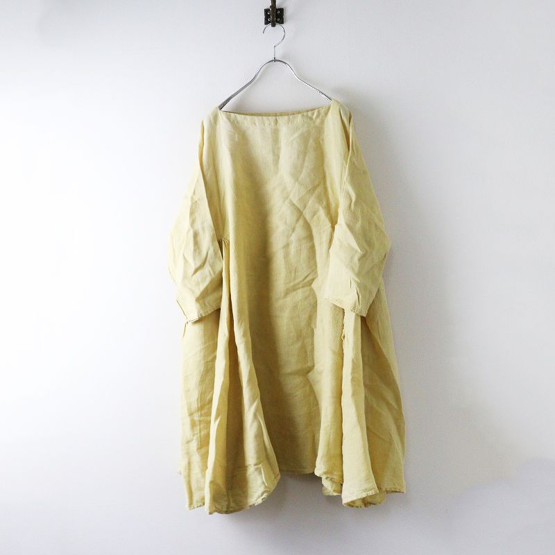 ダニエラグレジス Daniela Gregis リネン スクエアネック ギャザードレス ｜イエロー プルオーバー 2400014632408