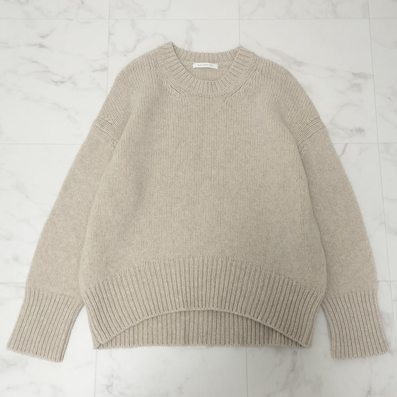 GALERIE VIE ギャルリーヴィー ファインウール クルーネックプルオーバー S ベージュ ウール100
