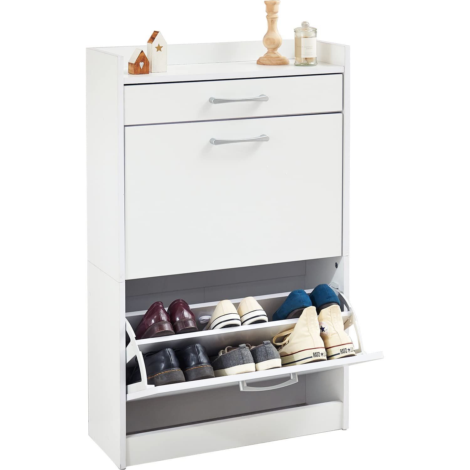 【人気商品】省スペース 薄型 隠せる 通気性 収納 幅62 12足 奥行24 2段 高さ99 下駄箱 1台 靴箱 ホワイト シューズラック RSR-1704WH 萩原(Hagihara)