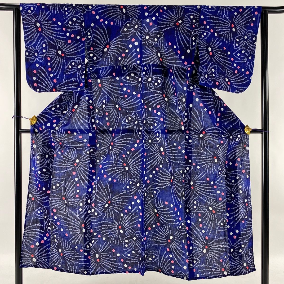 メーカー直売 70％OFF 浴衣 秀品 絞り浴衣 幾何学 藍色 身丈149.5cm 裄丈61cm S 綿 msp70