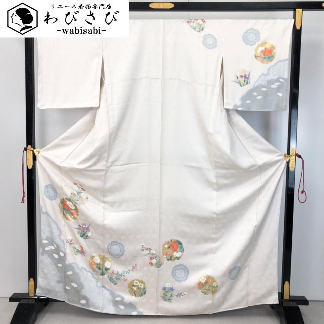 訪問着 鶉に花模様 暈し模様 ガード加工 藤鼠色 トールサイズ KK-1794 訪問着 鶉に花模様 暈し模様 ガード加工 藤鼠色 トールサイズ KK