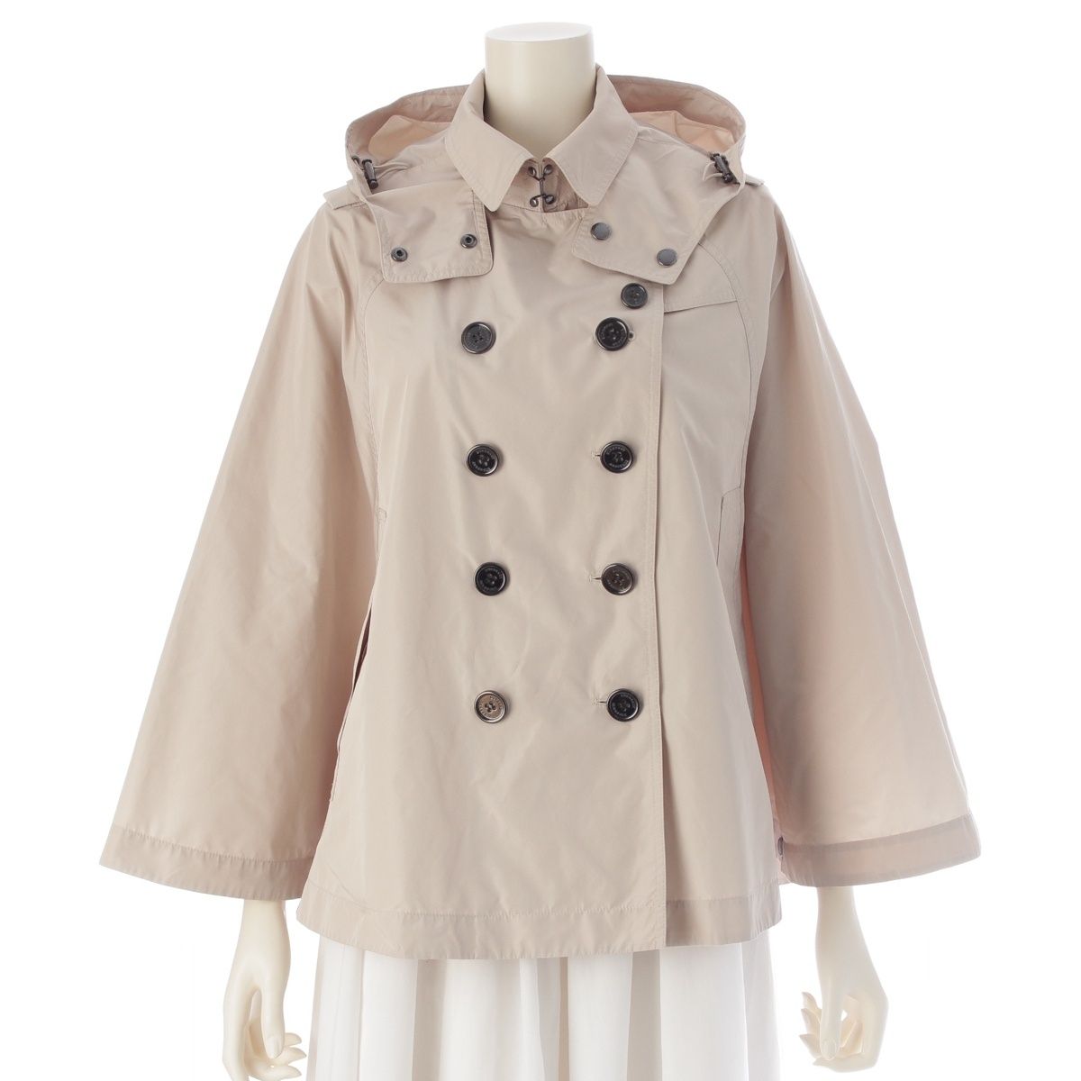 バーバリー ロンドン フード付き チェック柄 レインコート ポンチョ アウター B1A27-525-40 ベージュ 38