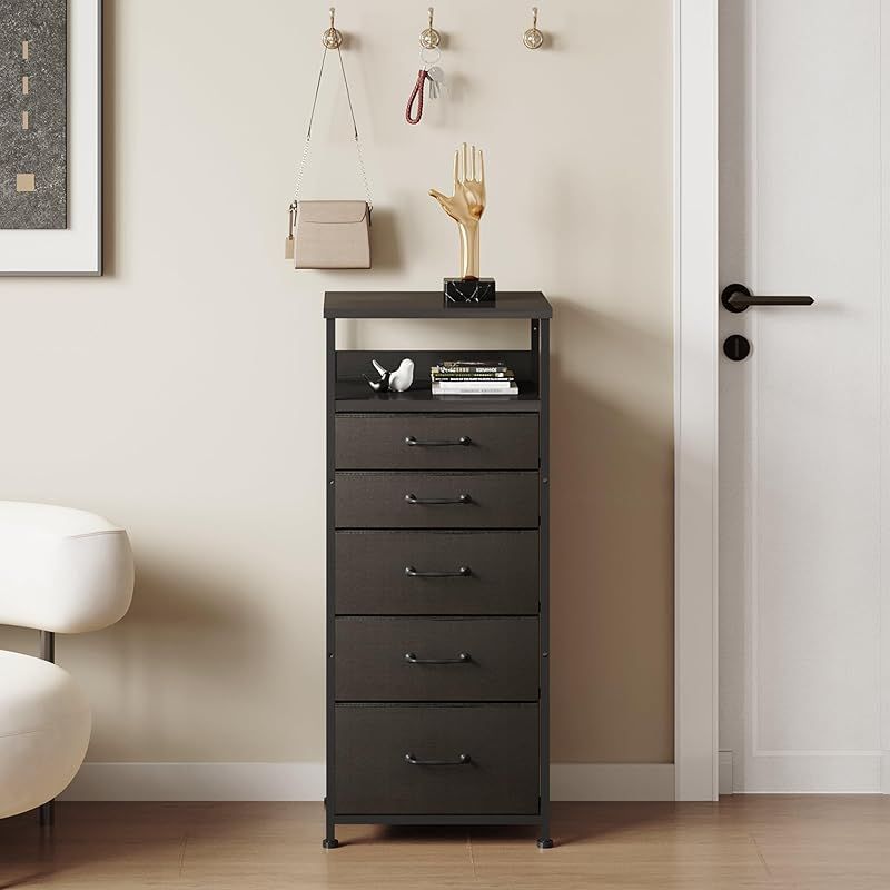 YeTom タンス 収納チェスト 洋服タンス たんす 箪笥 衣類収納 引き出し付き おしゃれ 収納ケース おしゃれ スリム 脱衣所収納 大容量 天板付き 6段5杯 40*30*93.5cm 黒い 0
