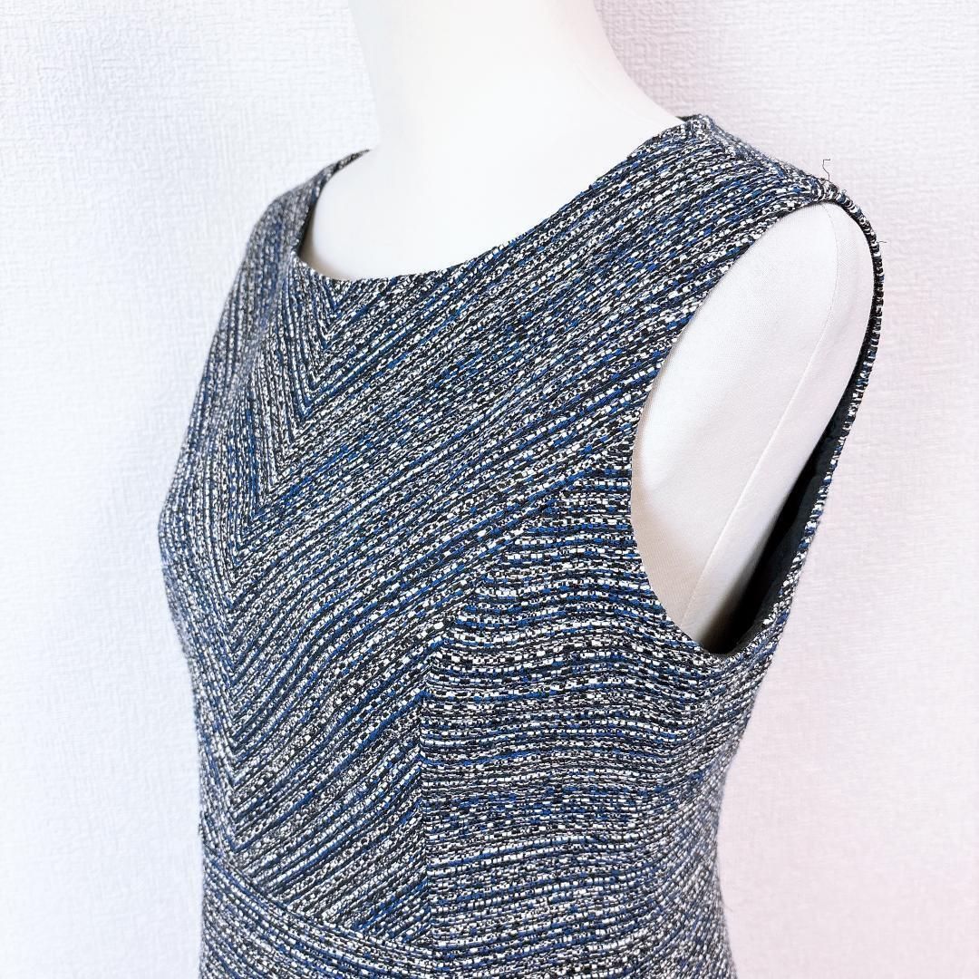 美品✨ルネ ノースリーブ ワンピース ツイード フレア Aライン 美品】ルネ ツイード生地 Aラインフレア ノースリーブワンピース 38