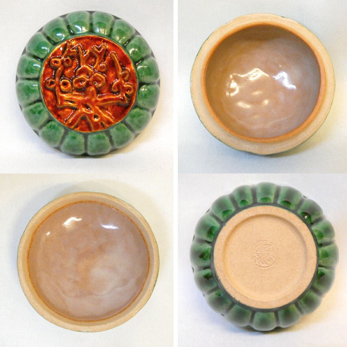 交趾　竹節香合　中村翠嵐作 交趾竹節香合中村翠嵐作