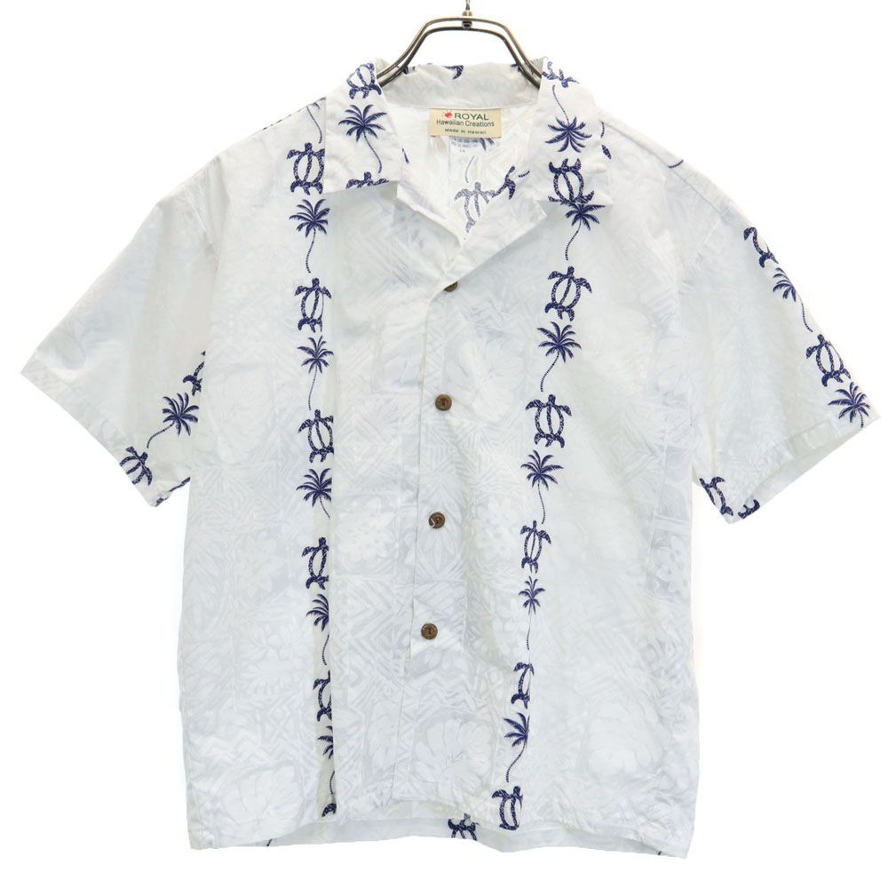 ロイヤル 90s ハワイ製 オールド 総柄 半袖 アロハシャツ 14 ホワイト系 ROYAL Hawaiian Creations メンズ 古着 【240405】
