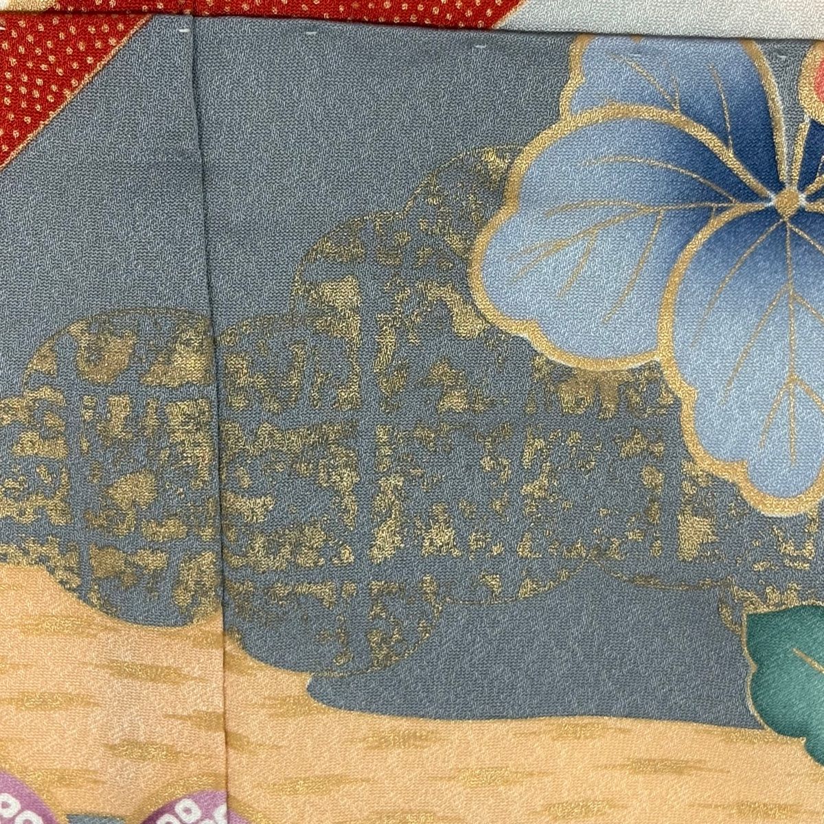 振袖 身丈168.5cm 裄丈67cm M 袷 屏風 鶴 金糸 染め分け 灰色