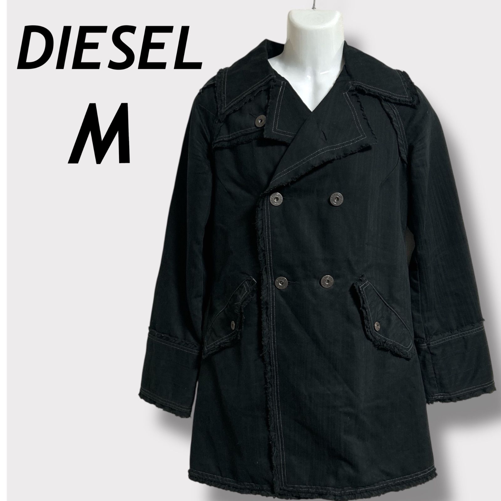 DIESEL ディーゼル メンズ トレンチコート M ジャケット ダブル 綿 コットン RN 93243 CA 25594 ブラック系 J026