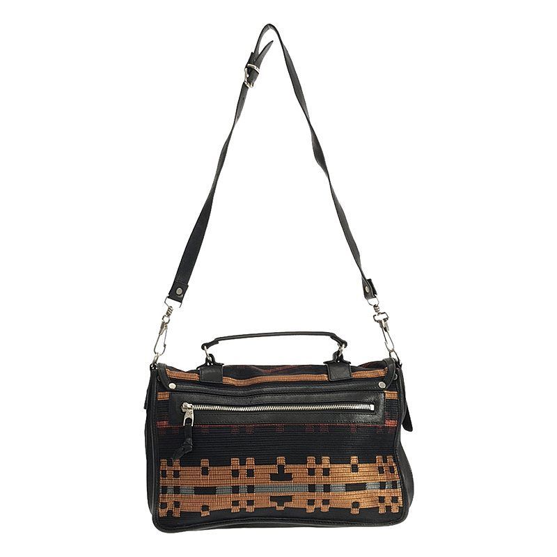 【美品】  Proenza Schouler / プロエンザスクーラー | 2way ショルダー付き 異素材 切替 レザー ハンドバッグ / チャーム付き | ブラック/マルチカラー | レディース 美品】 Proenza Schouler / プロエンザスクーラー | 2way ショルダー