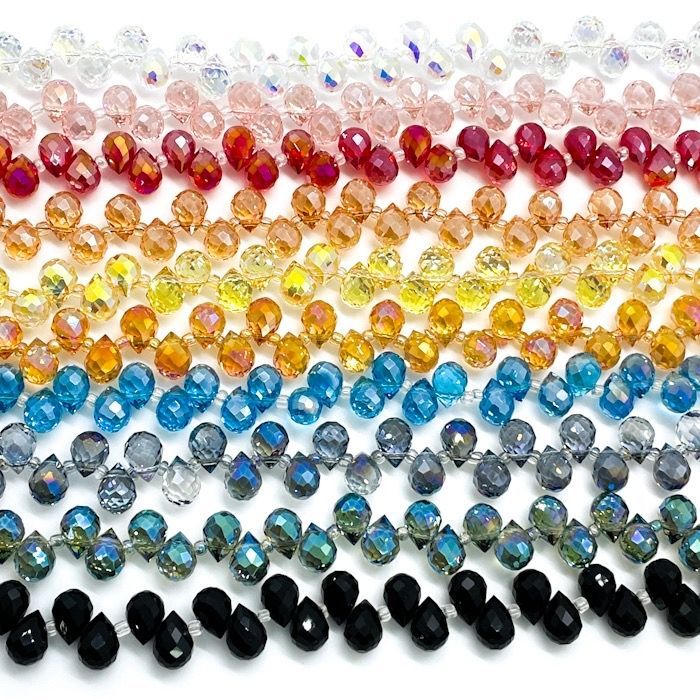 雫型カット ガラスビーズ 横穴 20個セット 全10色 カットビーズ しずく