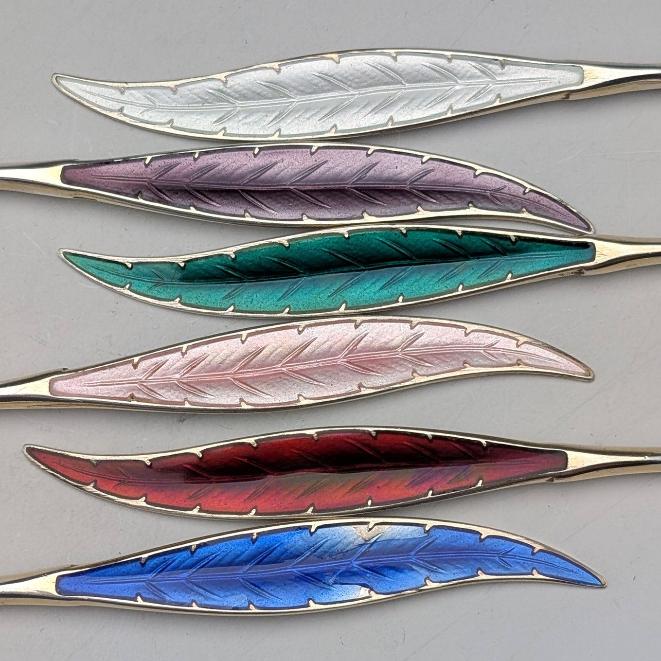 北欧ヴィンテージ エナメル装飾 純銀製 コーヒースプーン6本セット 計