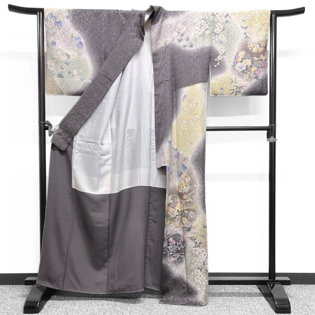 訪問着　金駒刺繍　金通し　道長取り　牡丹　梅　桔梗　桜　菊　着物　084w d 訪問着 金駒刺繍 金通し 道長取り 牡丹 梅 桔梗 桜 菊 着物 084w