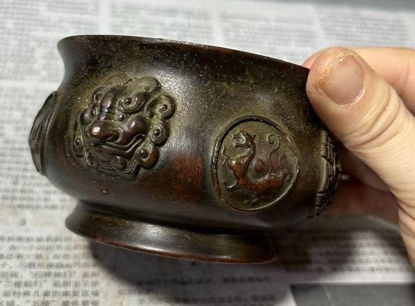 銅器 四神獣卦香炉 室内盤香炉 仏堂挿香炉 焼香炉 香道具 装飾品