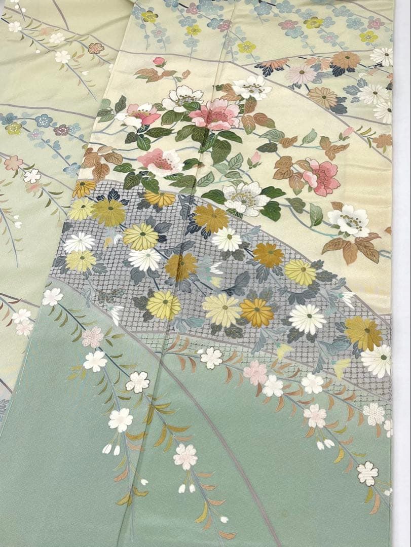 蘇州刺繍 相良刺繍 汕頭刺繍 手描き友禅 訪問着 落款入 正絹 躾糸付き 