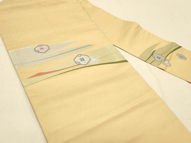 平和屋着物○九寸名古屋帯 紬地 幾何学文様 金彩 正絹 逸品