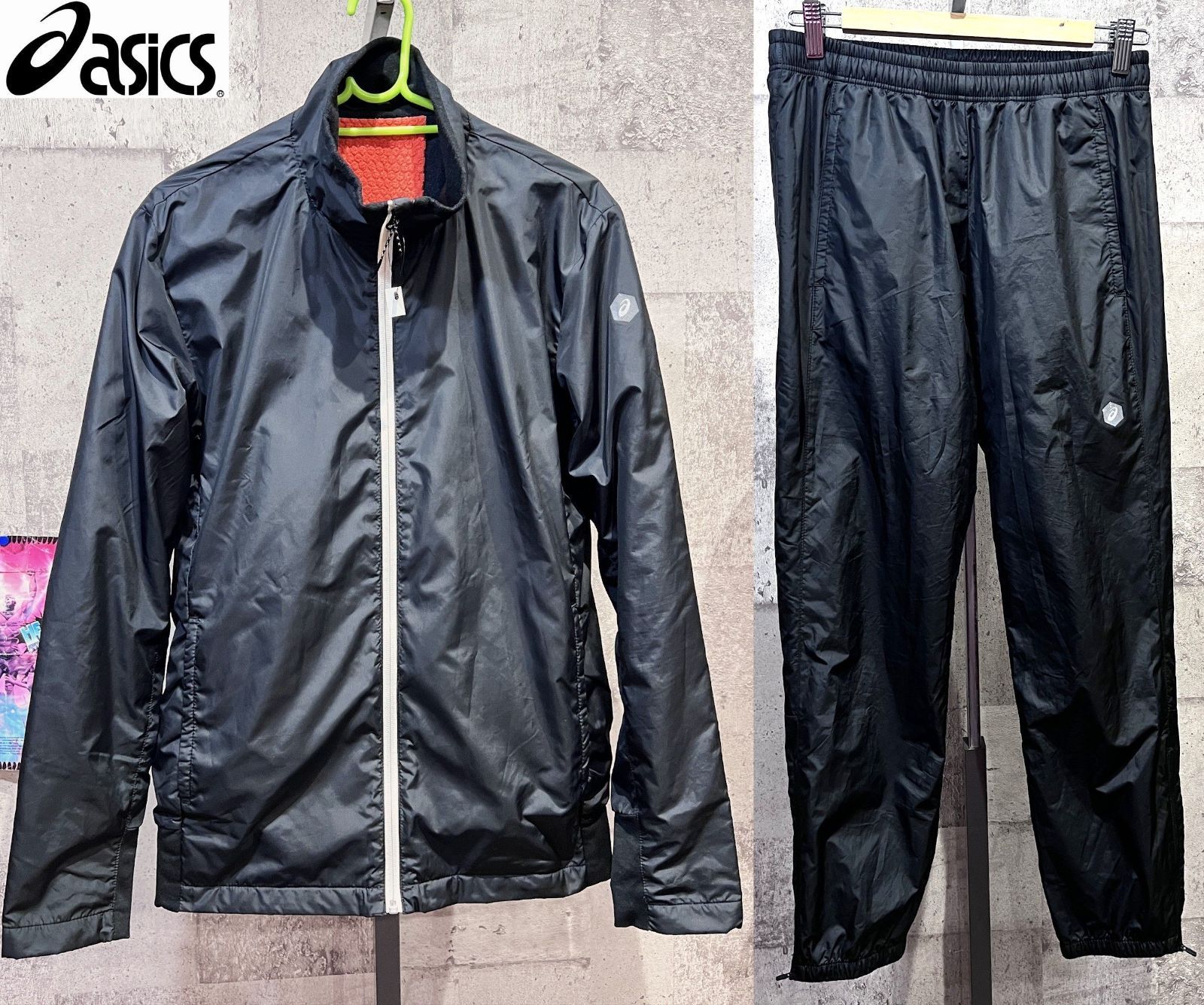 アシックス ウインドブレーカー 上下セットアップ M メンズ ブラック asics