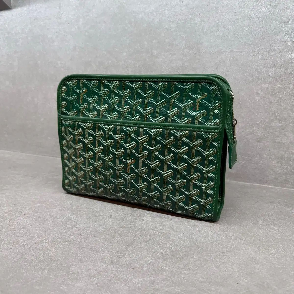 極美品 GOYARD PVC クラッチバッグ ファスナー 総柄 グリーン 緑