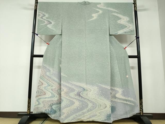 平和屋着物●熊野桂堂 友禅　蝋纈染　訪問着　流水文　暈し染め　正絹　逸品　DAAW5934ud 平和屋着物○熊野桂堂 友禅 蝋纈染 訪問着 流水文 暈し染め 正絹 逸品