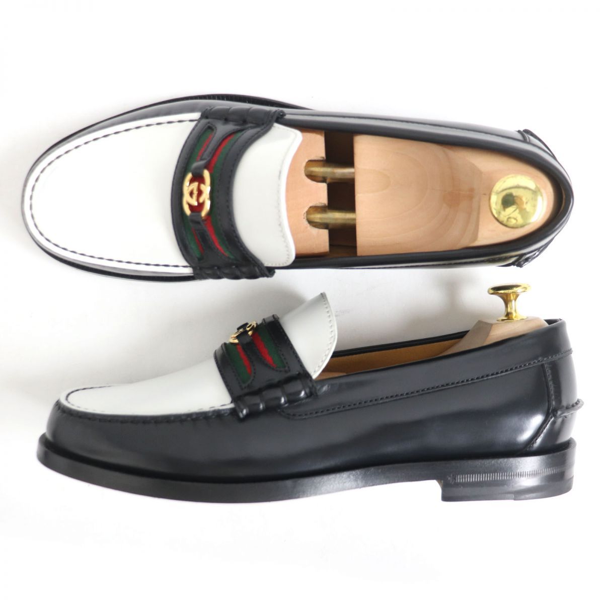 ニノさと♡良品❤GUCCI【グッチ】ロゴタグ ベルトデザイン ローファー 極美品□GUCCI/グッチ 644724 ウェブライン インターロッキングG