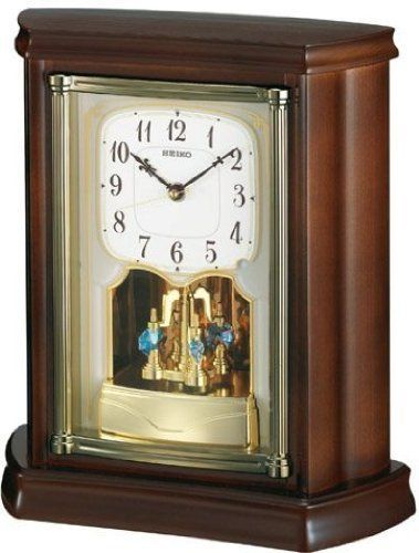 【送料無料】SEIKO CLOCK (セイコークロック) 置き時計 電波 アナログ 回転飾り 木枠 濃茶木地 BY233B