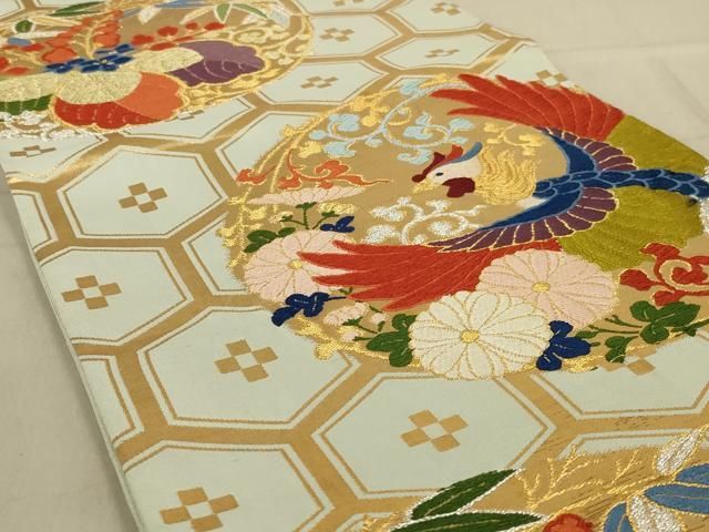 A42美品　高級六通柄袋帯　唐織　【華文➕鳳凰】　銀糸　正絹　逸品 A42美品 高級六通柄袋帯 唐織 【華文➕鳳凰】 銀糸 正絹 逸品