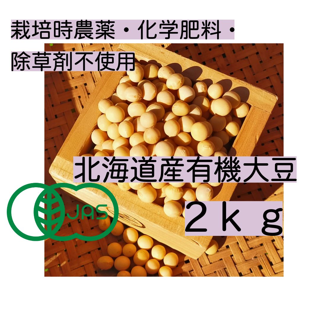 有機大豆2kg(1kg×2) 農薬・化学肥料・除草剤不使用 北海道産とよまさり  機械による選別になります。紫のもの、割れや、シミ、虫食いなども入っています。 - メルカリ