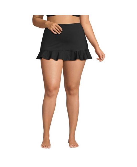 送料無料 ランズエンド レディース スカート ボトムス Women s Plus Size Ruffle Hem Mini Swim Skirt Black