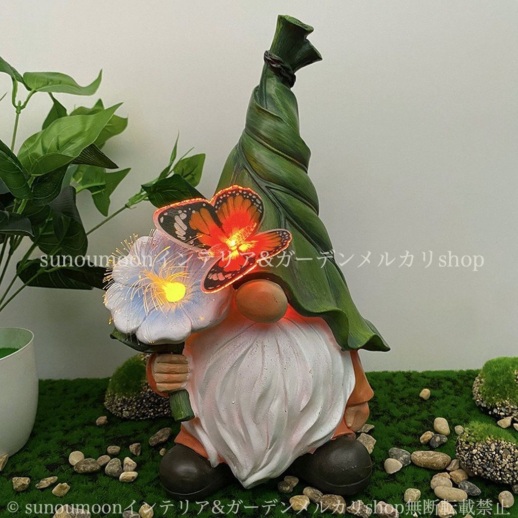 蝶 ガーデンライト 庭 ガーデンオブジェ ガーデン ソーラー ガーデンインテリア ガーデニング お洒落 おしゃれ インテリア ガーデンオーナメント 雑貨 ガーデン雑貨 ノーム 置物 庭の装飾 樹脂 8-14