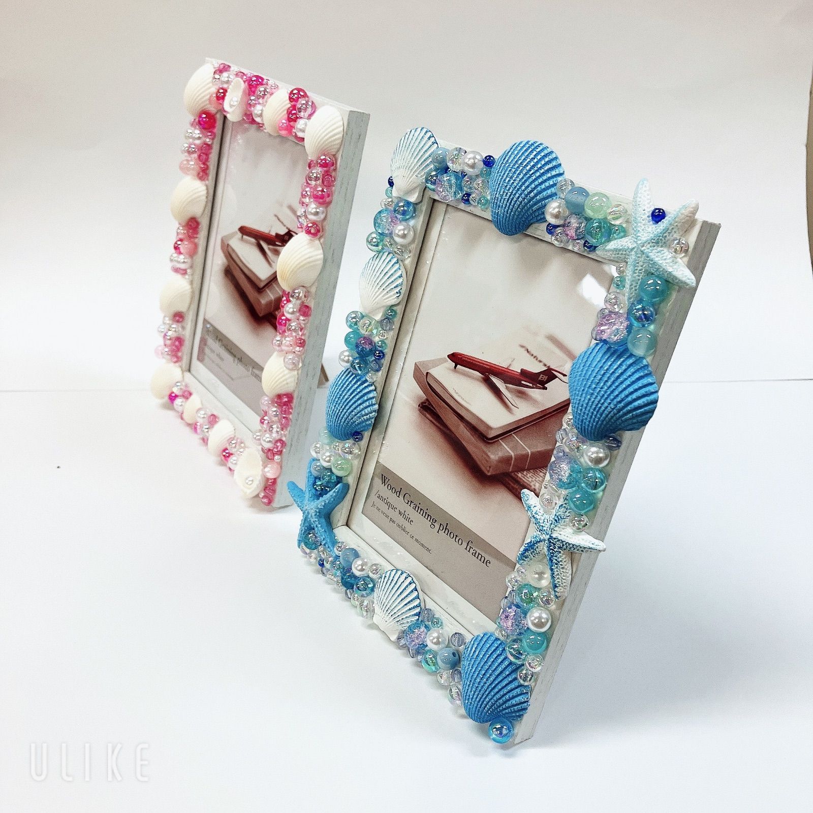 002と009（2個セット）【ハンドメイド】写真立て フォトフレーム 貝殻