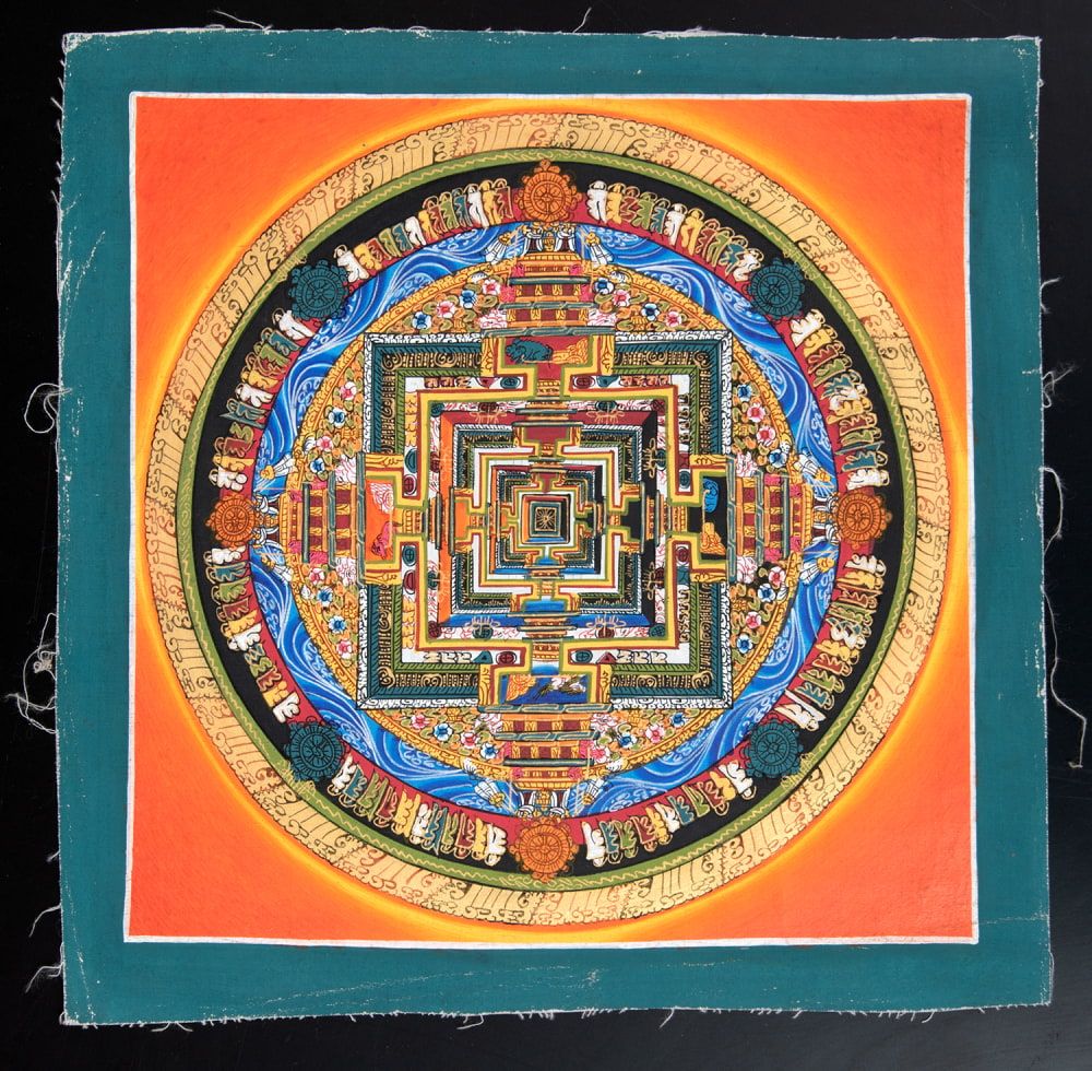 一点物〕タンカ - カーラチャクラマンダラ[25cm x 25cm] / 仏画 Thanka