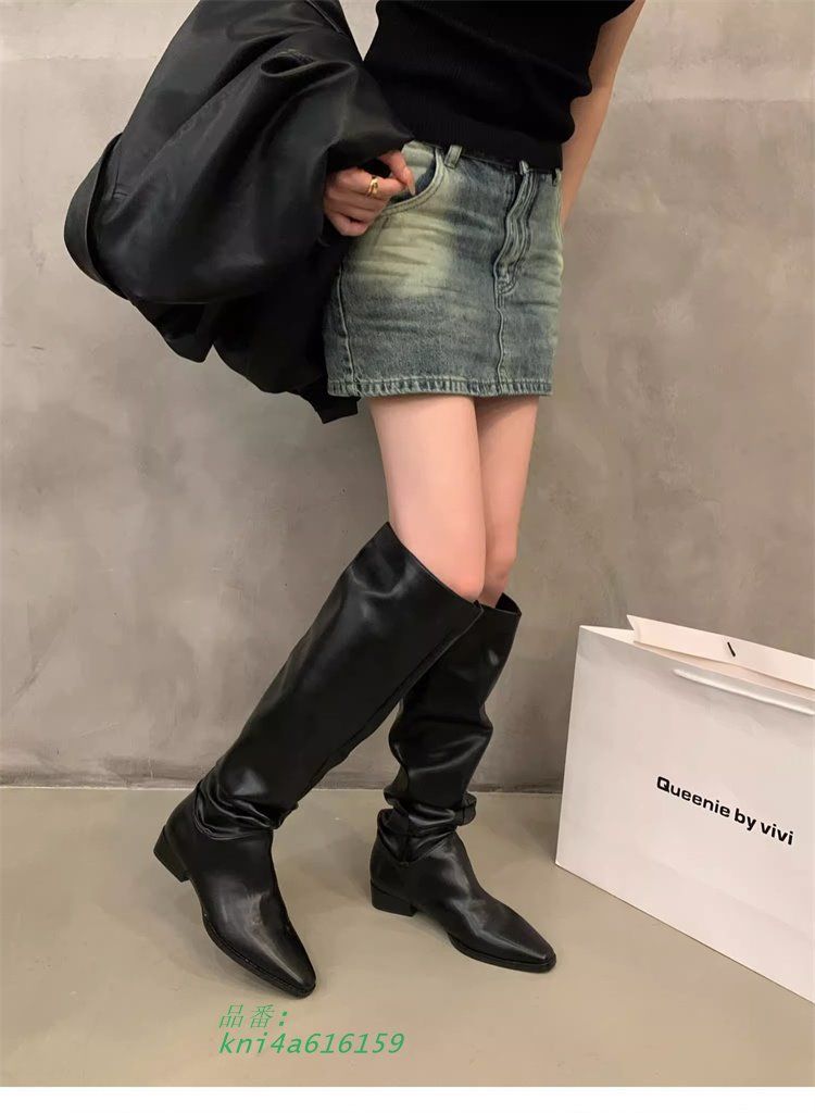 シルバーロング ブーツ韓国ファッションレディース7SHO-56