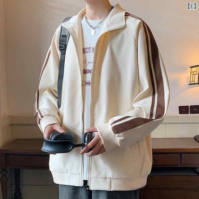 メンズ ラウンドネック 長袖 スウェットシャツ コントラストカラー [XL]メンズ ファッション 服 男性用 オシャレ シンプル 大人 かっこいい 大きいサイズ ストリート 紳士服 スタンドカラー ジャケット ストライプ ジャケット ファッション トップス 服 スポー