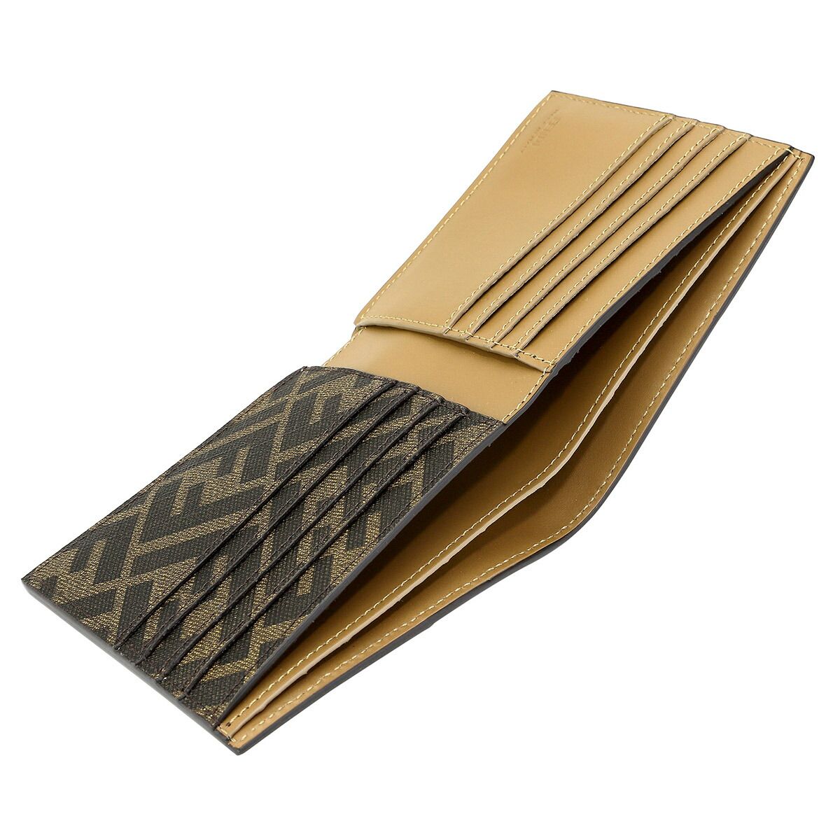 新品 フェンディ FENDI 2つ折り財布 FF スクエアード サンド  