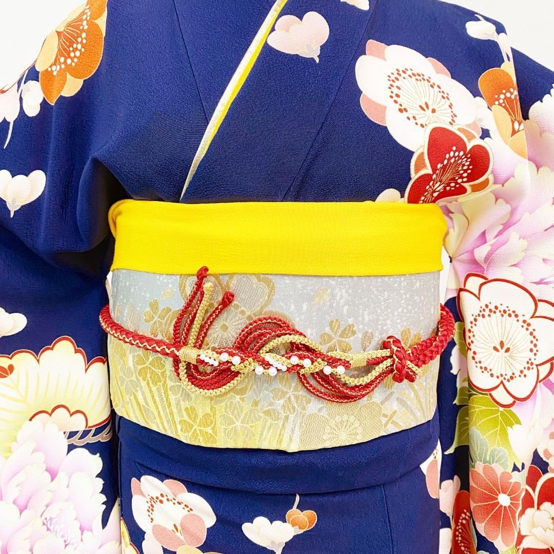 【新品・一式セット】振袖 青 紺 梅 牡丹 古典 成人式 F33 新品・一式セット】振袖 青 紺 梅 牡丹 古典 成人式 F33