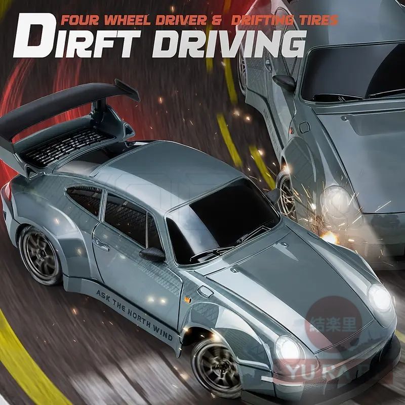 【新品未使用】1台 2.4GHz 4WD RCドリフトカー - 1:24スケール 点滅ライト付きリモコン高速レーシングカー#3658