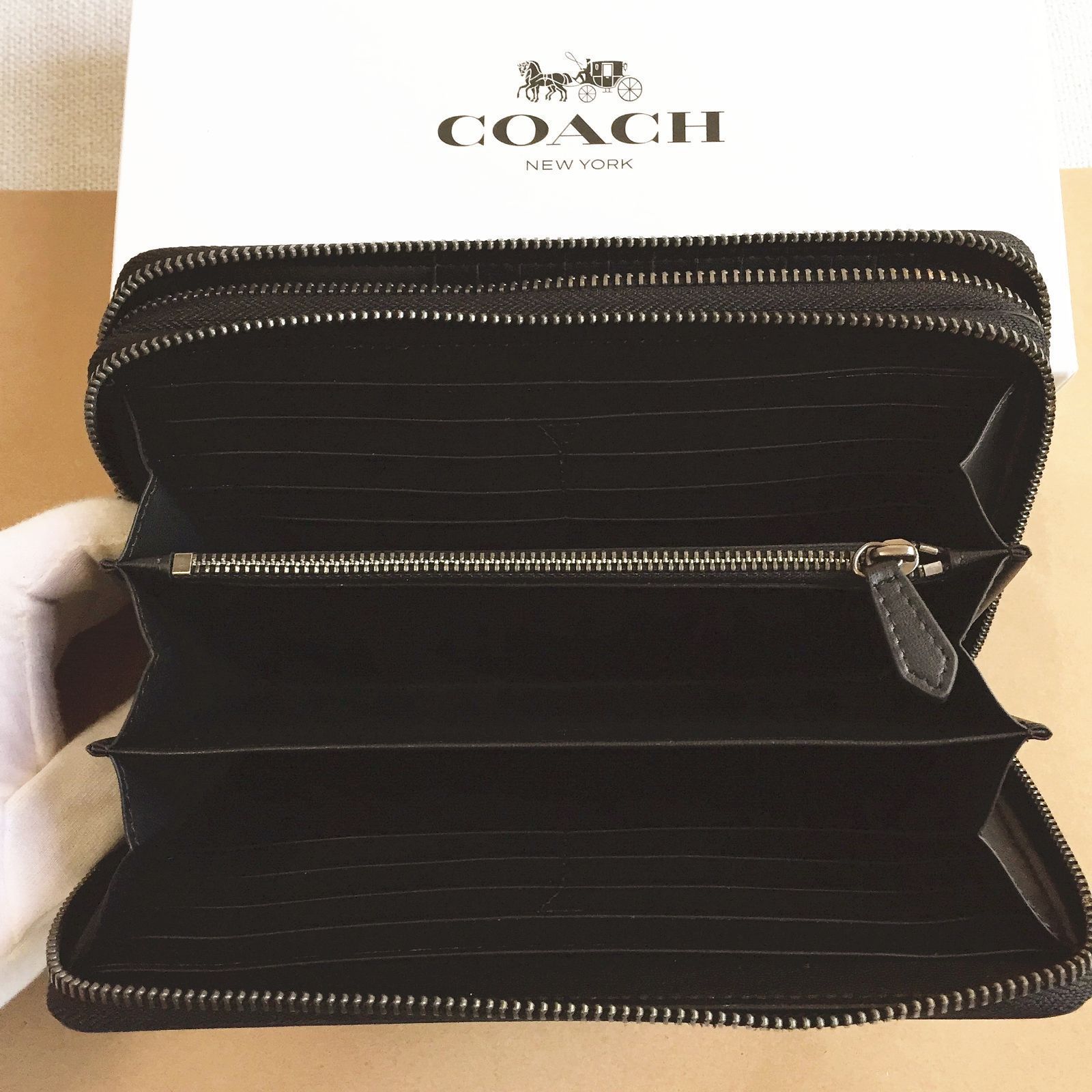 ＜コーチ財布＞COACH/コーチ財布 長財布 F93509 ブラック セカンドバッグ ダブルジップ オーガナイザー メンズ長財布 小銭入れあり アウトレット品 紙袋付属　新品未使用