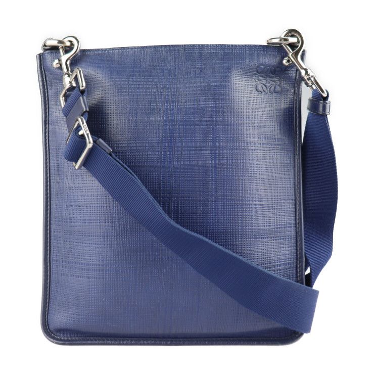 LOEWE ロエベ ショルダーバッグ レザー ブルー アナグラム クロス 