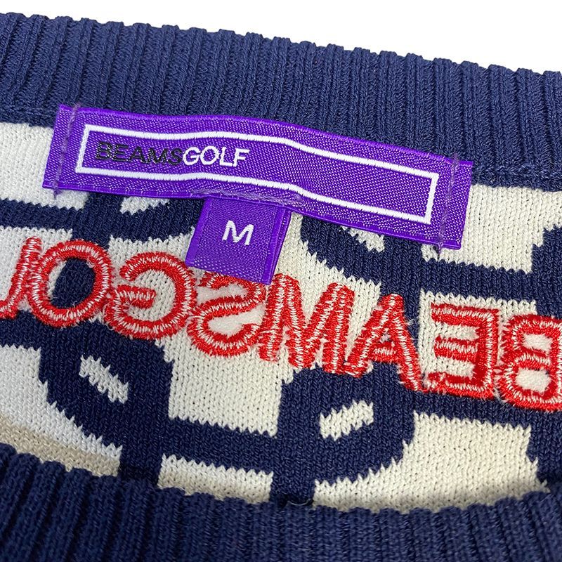 BEAMS GOLF ビームスゴルフ コットン混 ニットセーター 総柄 ネイビー