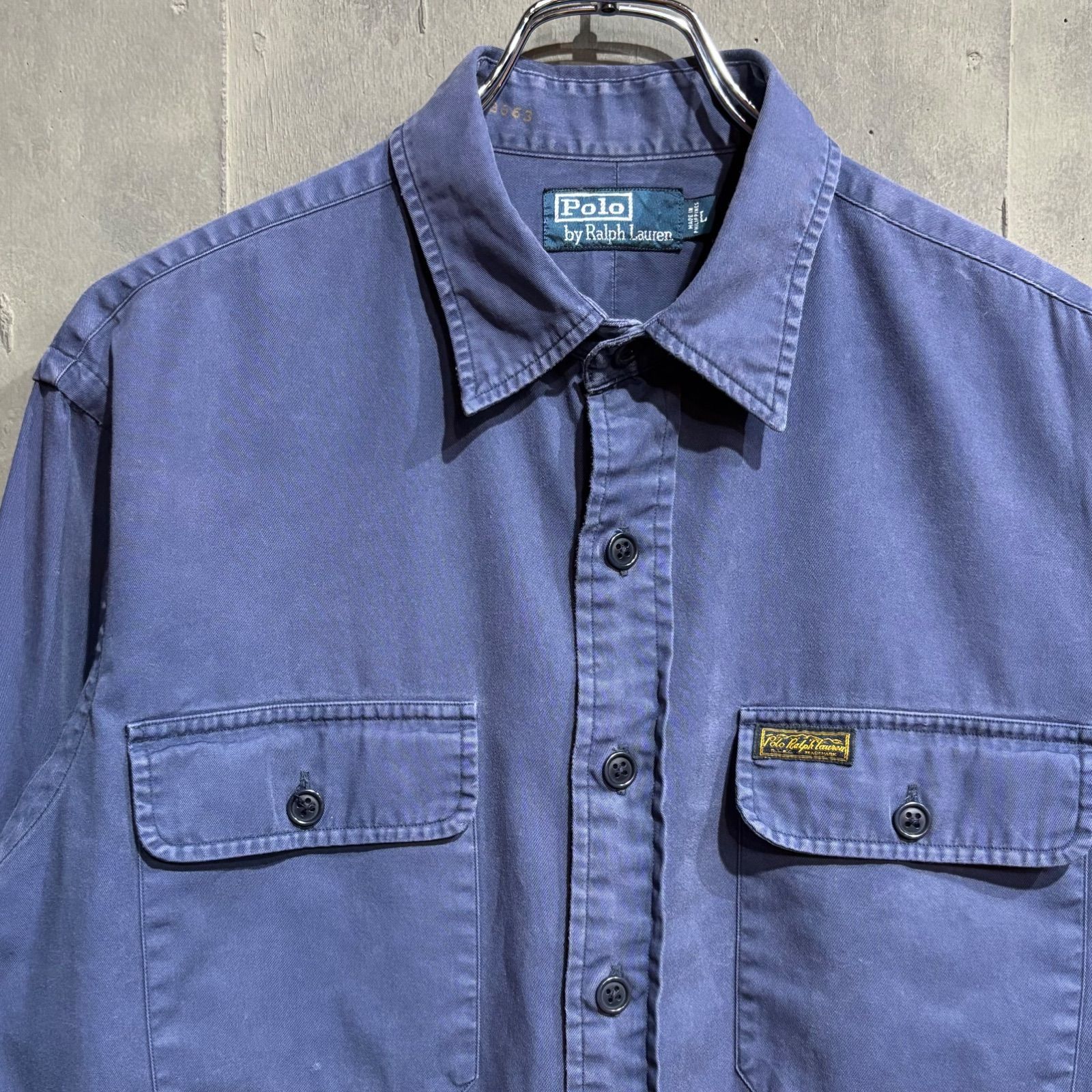 90〜00s Polo by Ralph Lauren チノシャツ フラップポケット ネイビー