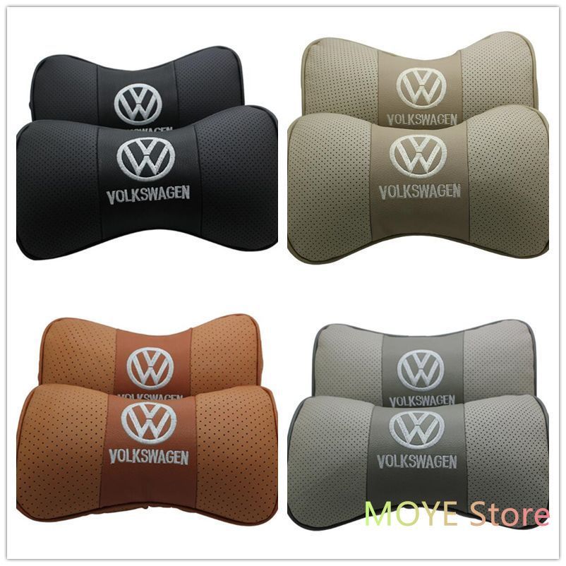 新品 フォルクスワーゲン VW ロゴ刺繍 本革 レザー 自動車 2個セット ネックパッド 頚椎サポート 首枕 汎用品 4色は選択できます GOLF GTI　シロッコ　ポロ　ビートル　ルポ パサート