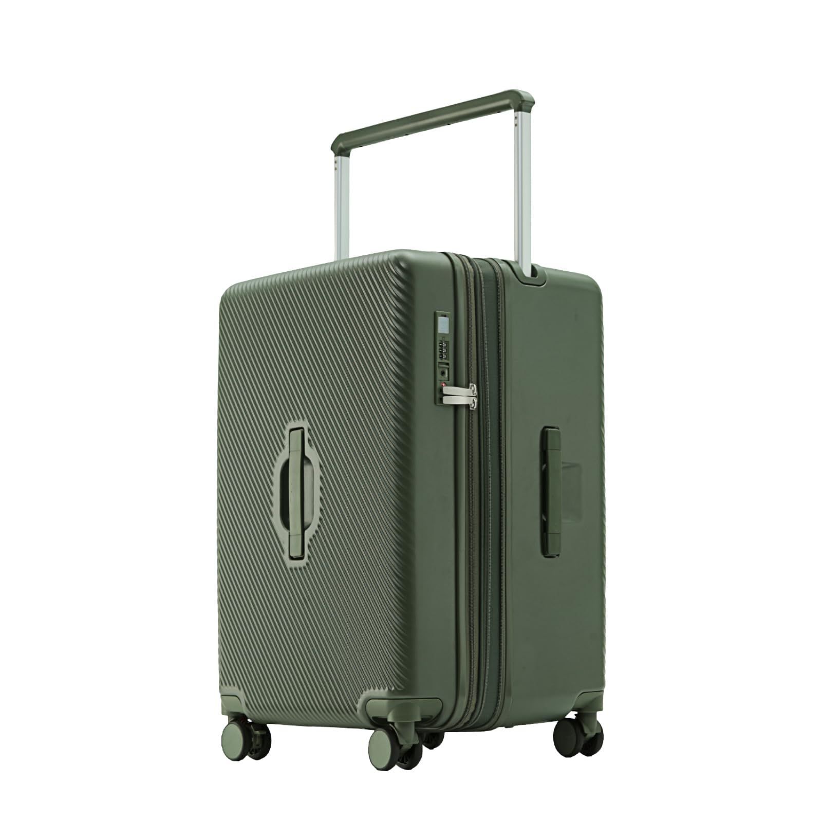 在庫処分 LIGHTGO マルチファンクショナル チェック柄 ラゲッジ 360° スピナーホイール付き トラベルトランクスタイル ローリングスーツケース 男女兼用 大型 拡張 家族旅行向けスーツケース ダークグリーン M サイズ 伸縮式 43*3