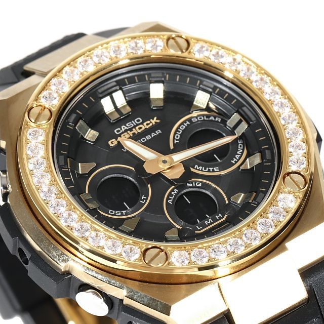 G-SHOCK GST w300 Gスチール ゴールド 大粒4mmCZダイヤ（キュービック