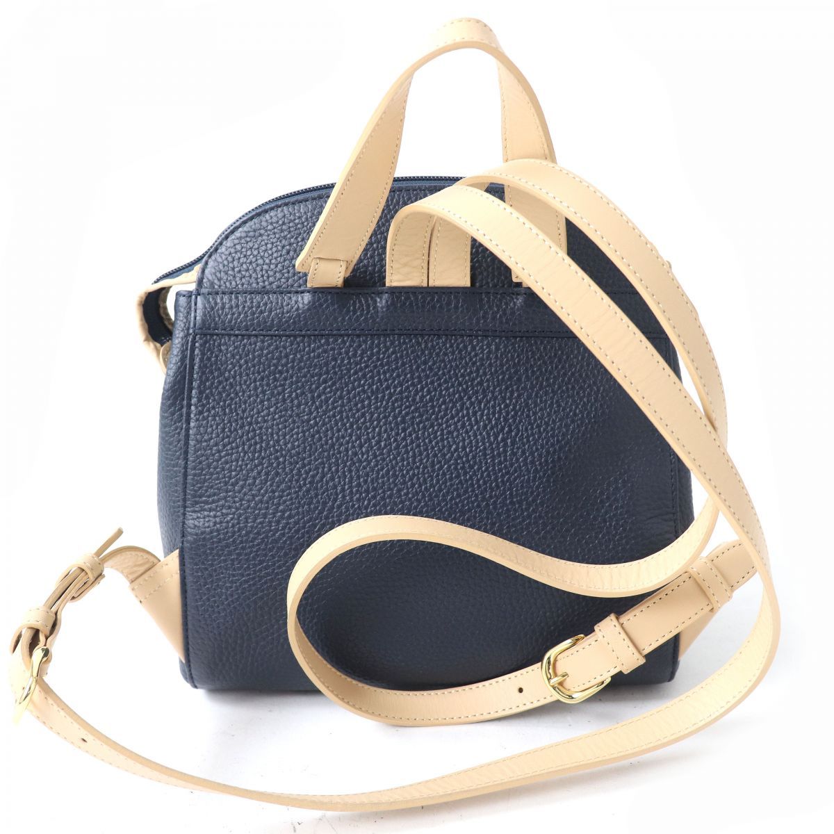 ★極美品　キタムラ　リュック　レザー　ダブルジップ　Kロゴ　ネイビー　大容量 ☆極美品 キタムラ リュック レザー ダブルジップ Kロゴ