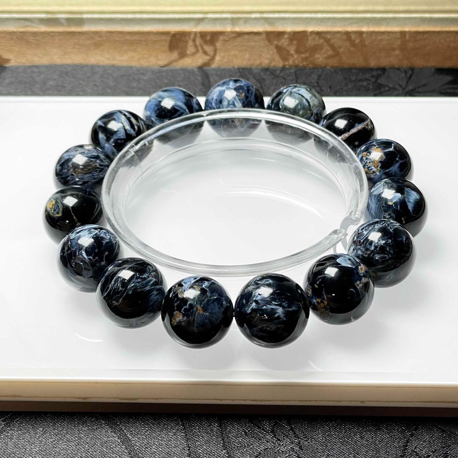 絶賛 EU製 ピーターサイト ブレスレット ブルー 天然石 お守り プレゼント 約14.8-15.7mm ZZ1622