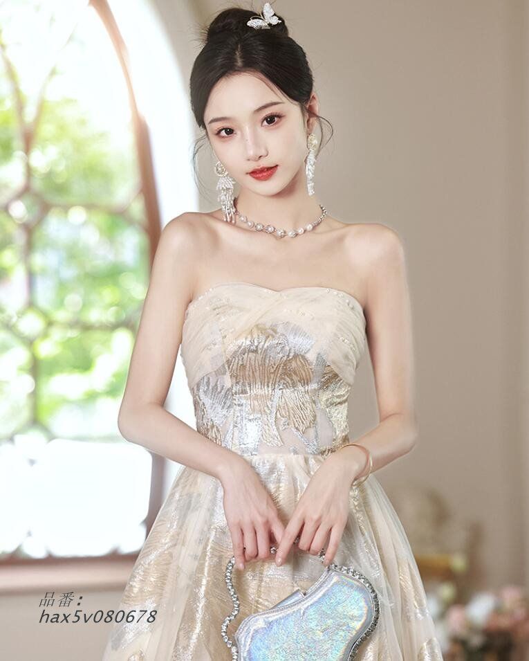 2025 イブニングドレス ノースリーブ ビスチェドレス 発表会ドレス 二次会ドレス 結婚式ドレス ベアトップ パーティードレス セクシードレス Aライン ング丈 hax5v080678