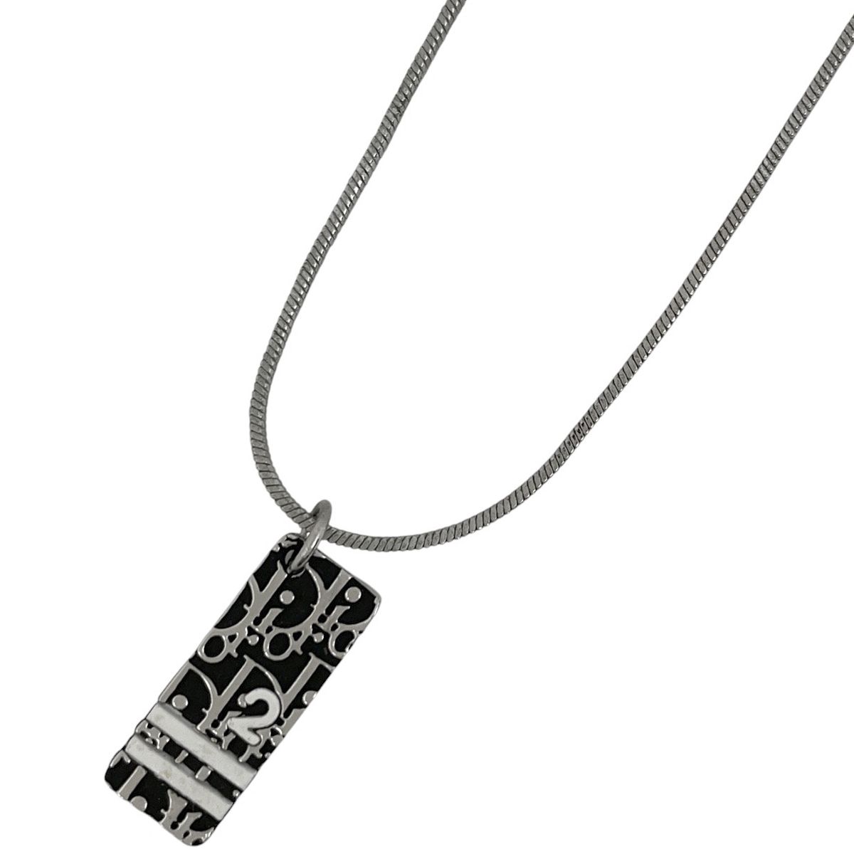 美品✨Christian Dior トロッター シルバー ネックレス ロゴ 黒 クリスチャンディオール Christian Dior ロゴ プレート