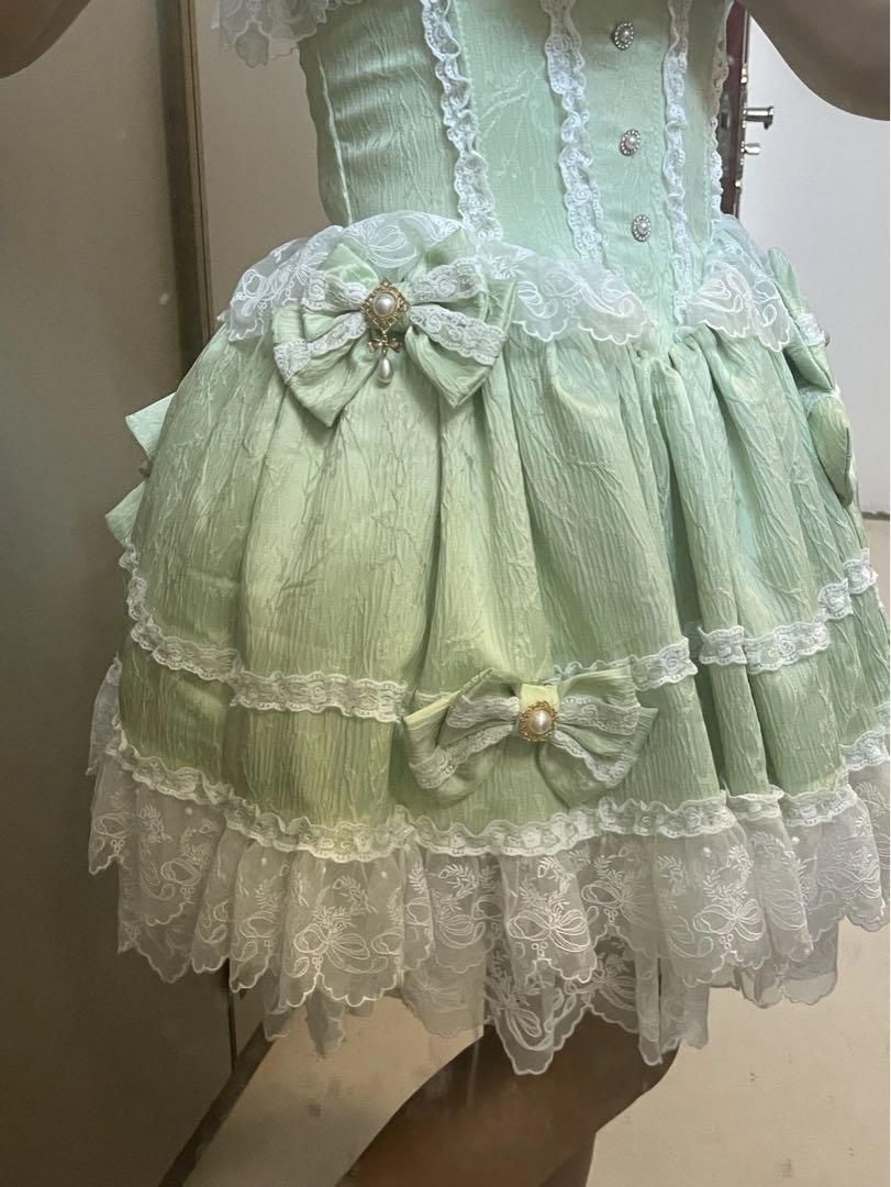 ゴスロリ ロリータドレス JSK甘ロリ ロリィタドレスリボン付き ライトグリーン ゴスロリ ロリータドレス JSK甘ロリ ロリィタドレスリボン付き