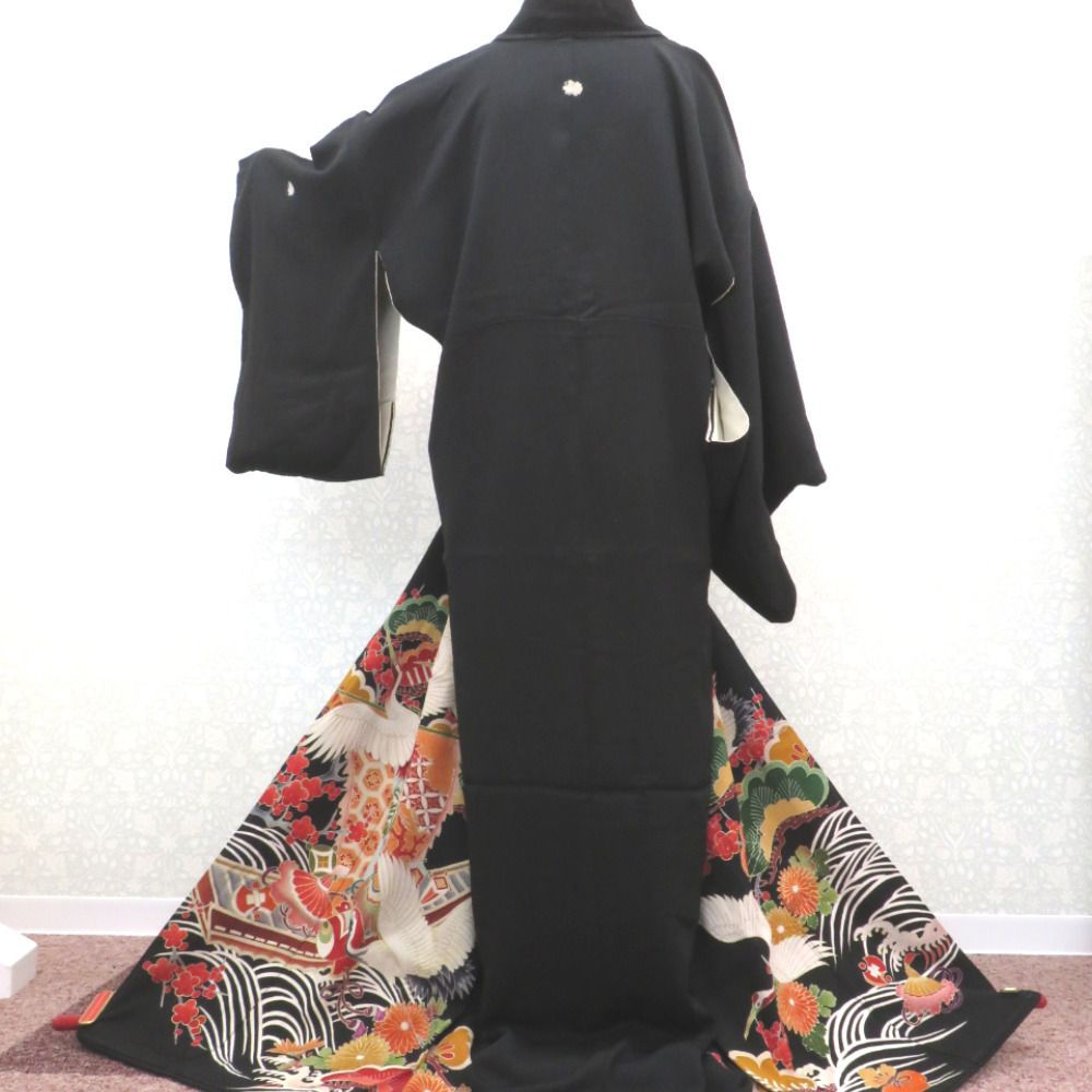 アンティーク 黒留袖 宝船 鶴 着物 レトロ リメイク - メルカリ