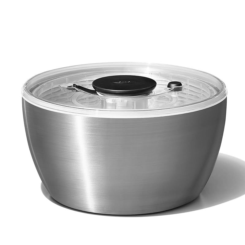 OXO オクソー サラダスピナー 野菜水切り器 ステンレス サラダスピナー 4人以上 作り置き 26.8×26.8×15cm 食器洗い乾燥機 低温設定 可 1