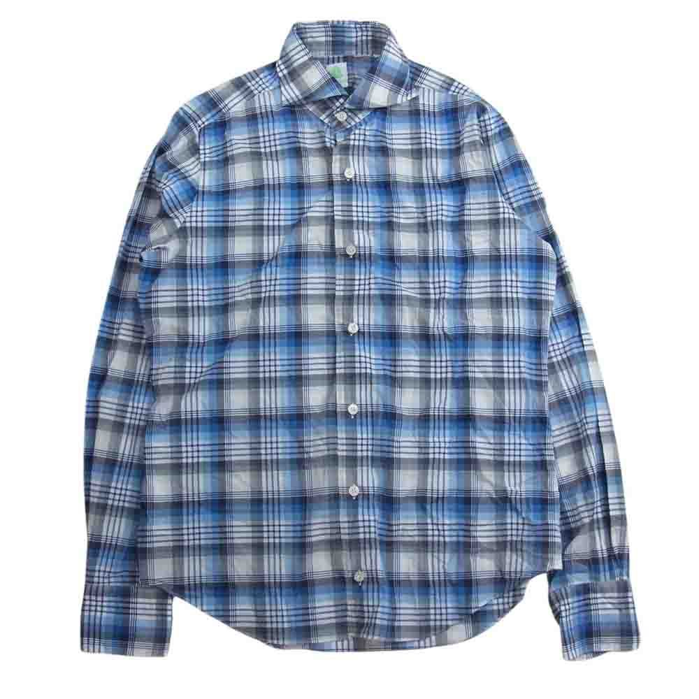 【美品】　フィナモレ38 ブルー フィナモレ コットンリネンシャツ 15/38 ブルー Finamore リネンシャツ